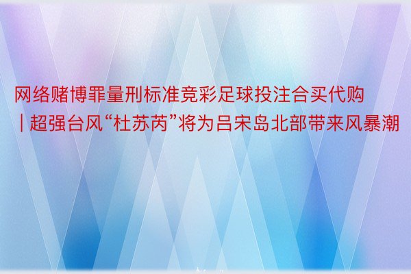 网络赌博罪量刑标准竞彩足球投注合买代购 | 超强台风“杜苏芮”将为吕宋岛北部带来风暴潮
